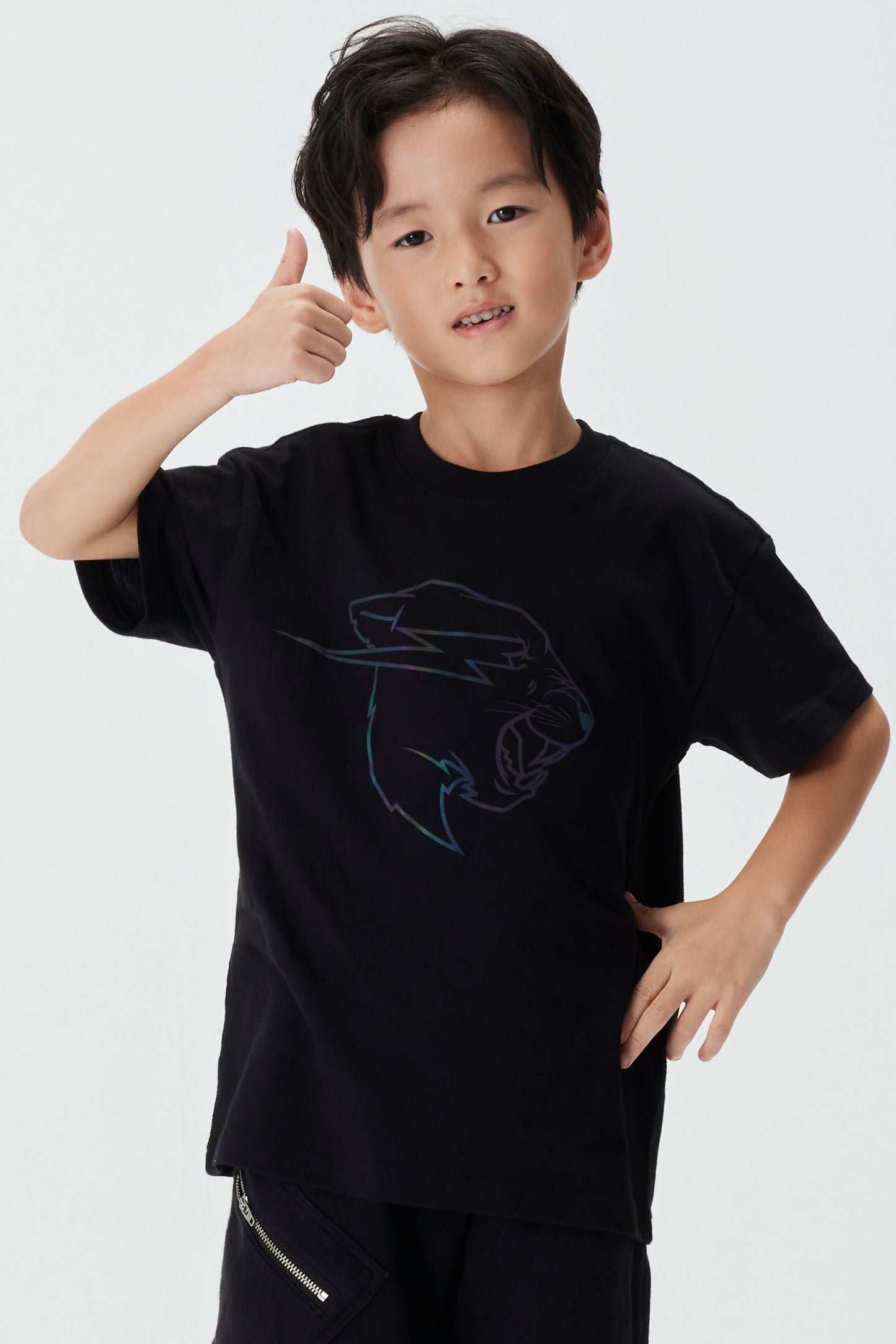 KIDS REFLECTIVE PANTHER S/SLEEVE TEE - BLACK