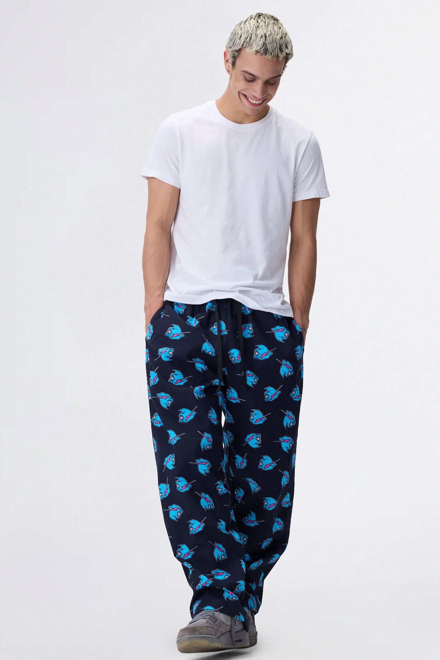 PANTHER FLANNEL PAJAMA PANTS - BLACK
