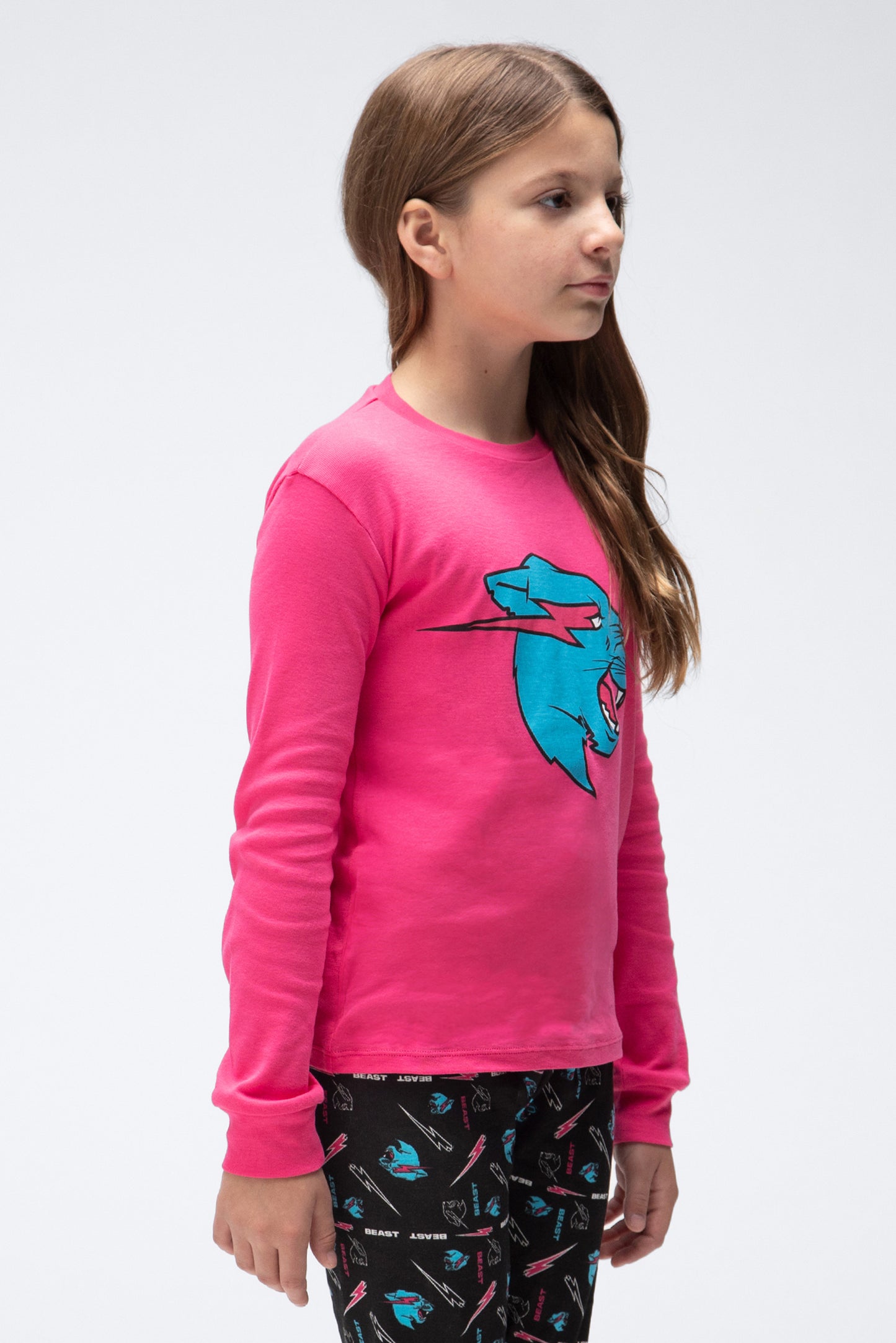 KIDS L/SLEEVE PAJAMA SET - BLACK/PINK