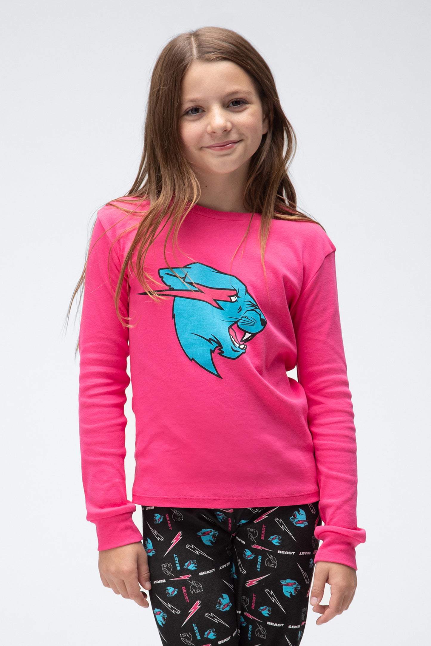 KIDS L/SLEEVE PAJAMA SET - BLACK/PINK