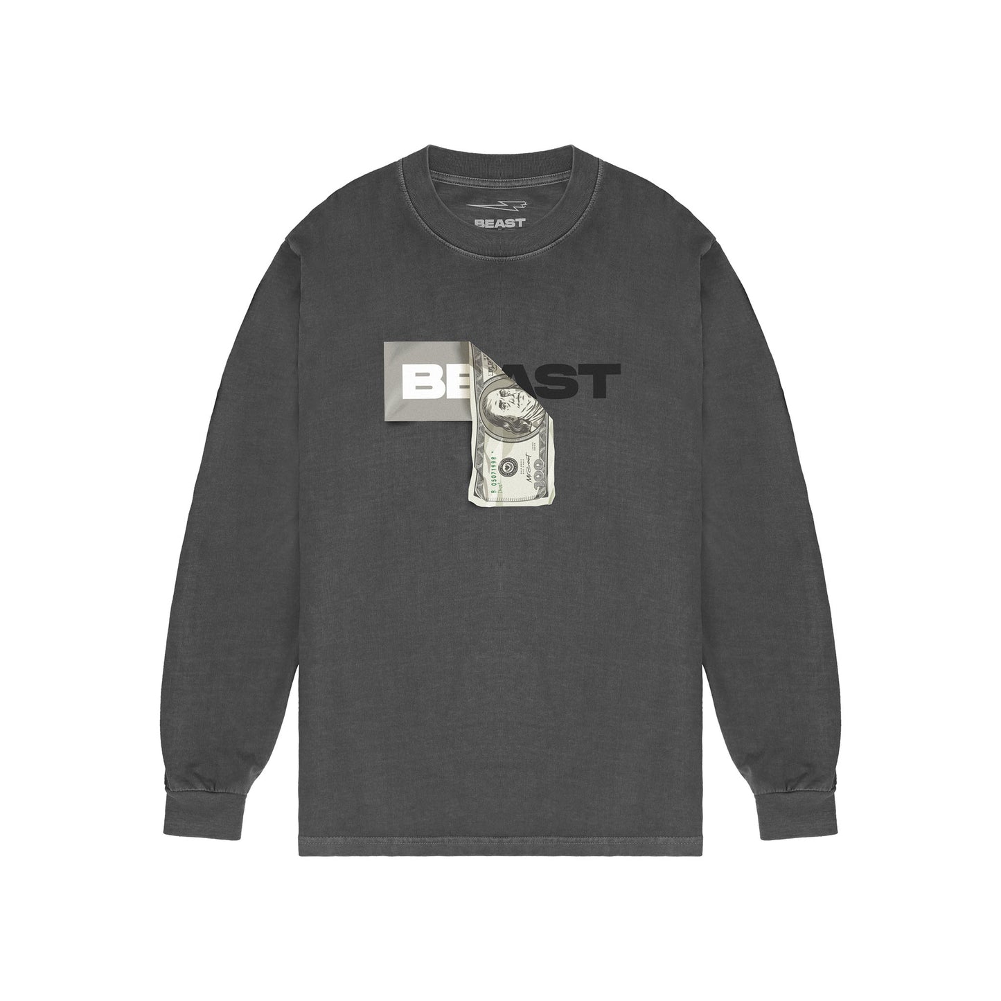 DOLLAR BILL LS TEE - BLACK PIGMENT DYE