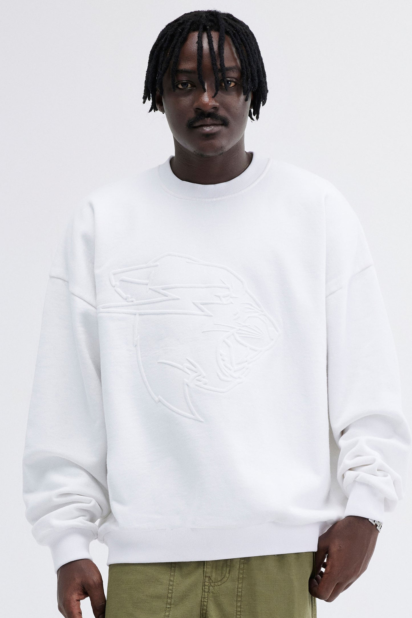 EMBOSSED PANTHER CREWNECK SWEATSHIRT - WHITE