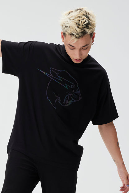 REFLECTIVE PANTHER S/SLEEVE TEE - BLACK