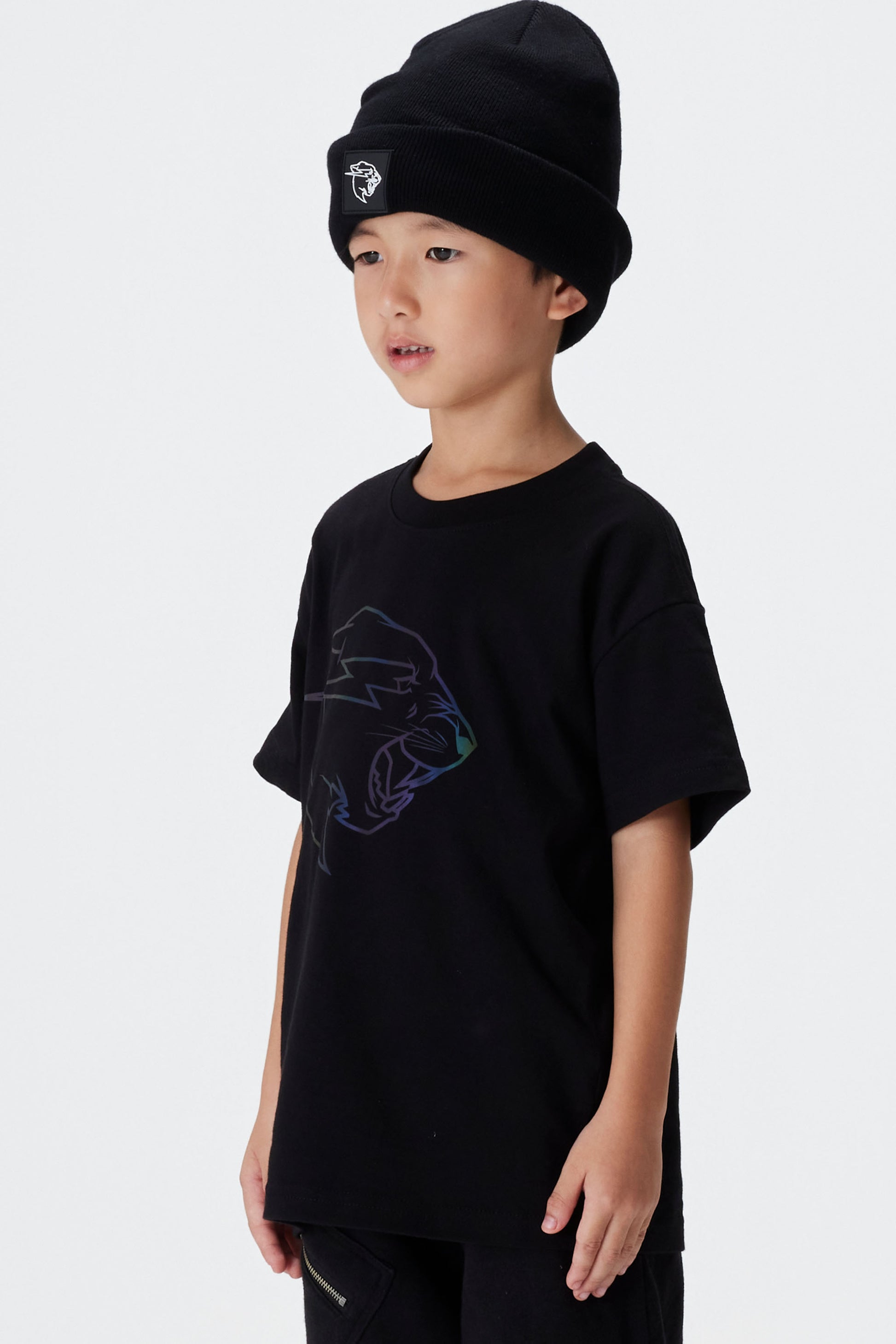 KIDS REFLECTIVE PANTHER S/SLEEVE TEE - BLACK –