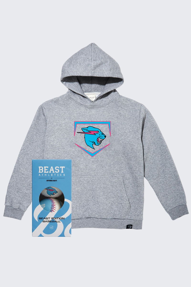 Beast Edition Plate Hoodie + 2 Pack Baseballs Bundle - Gray