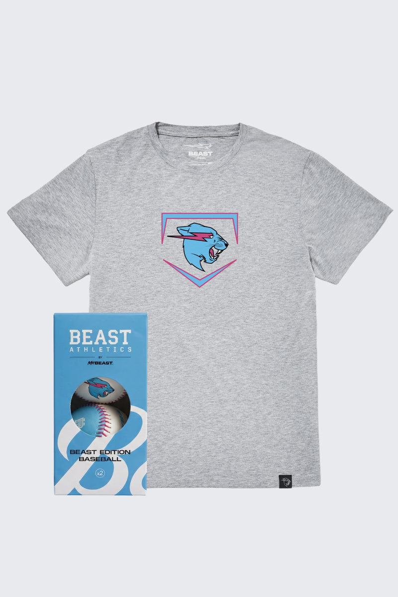 Beast Edition Plate Tee + 2 Pack Baseballs Bundle - Gray