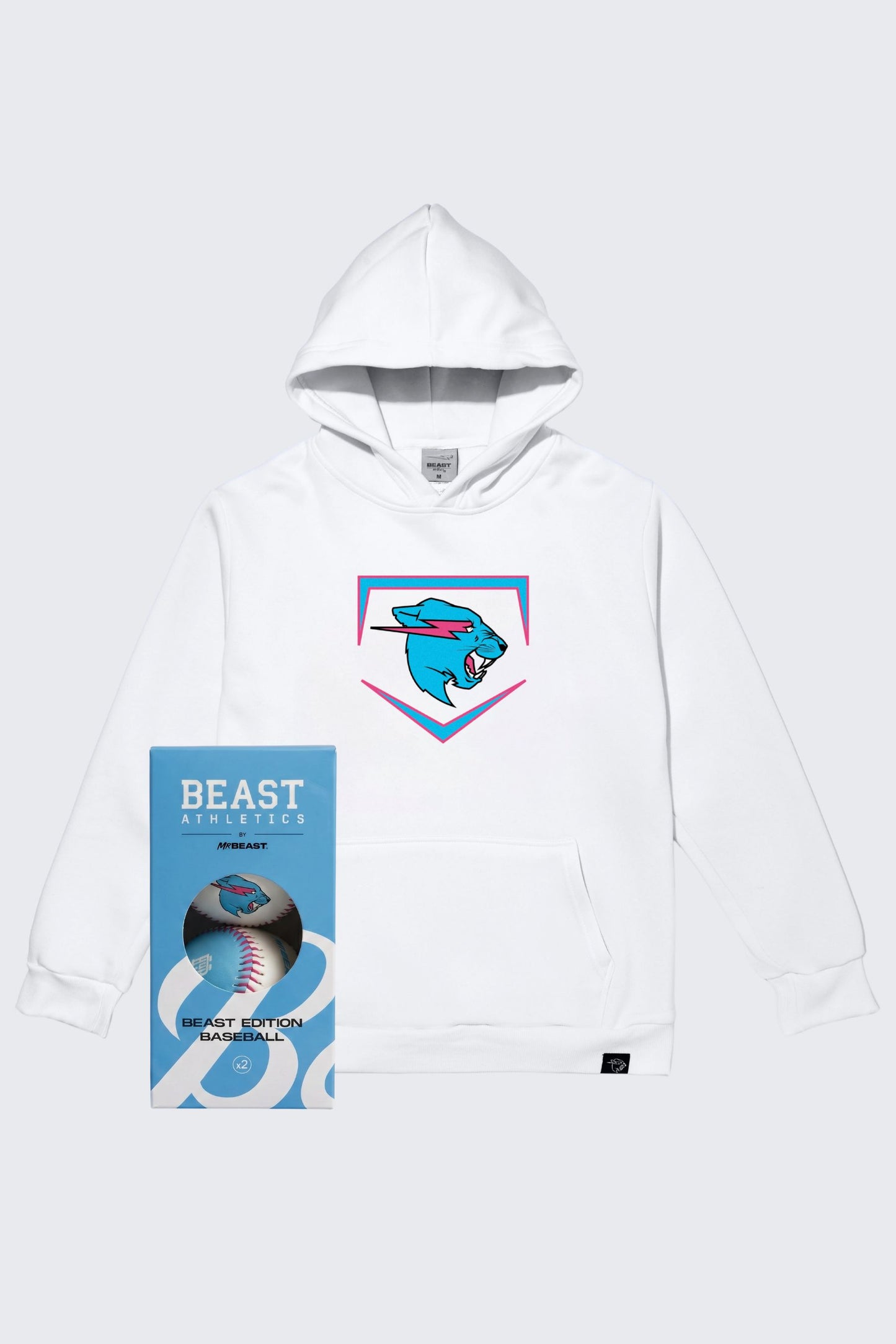 Beast Edition Plate Hoodie + 2 Pack Baseballs Bundle - White