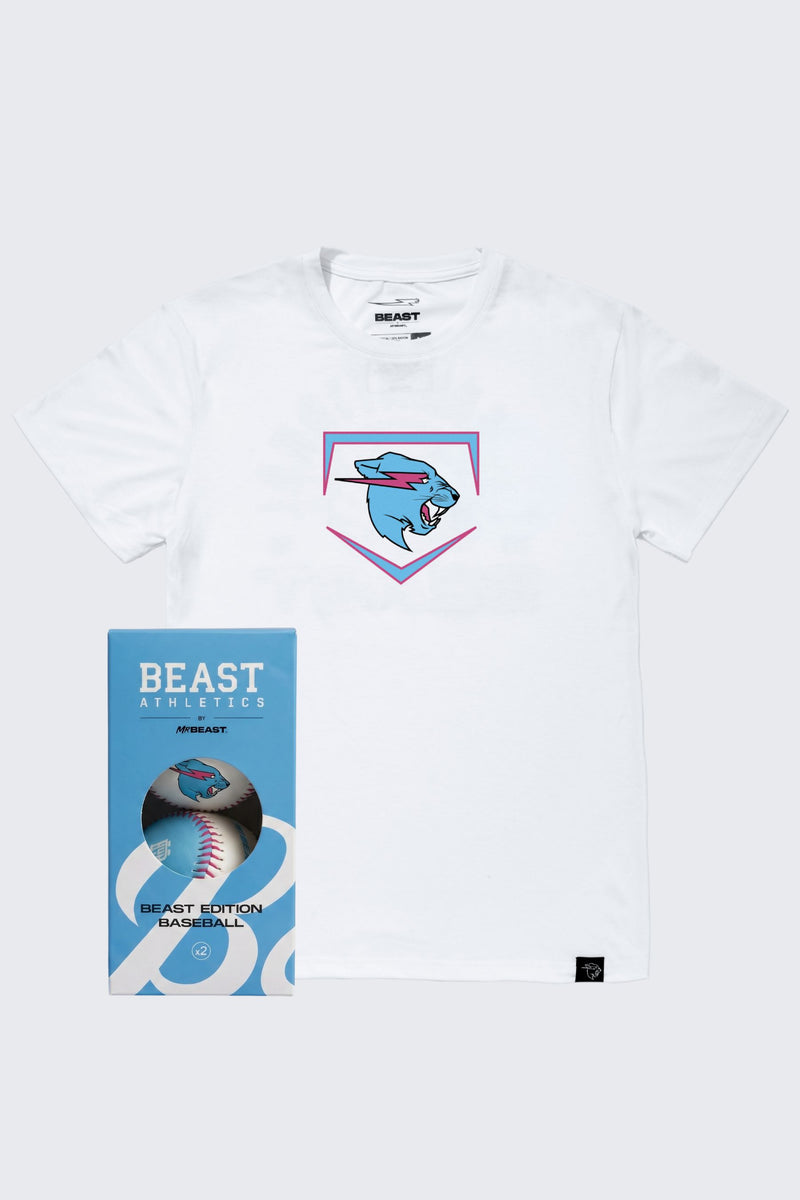 Beast Edition Plate Tee + 2 Pack Baseballs Bundle - White