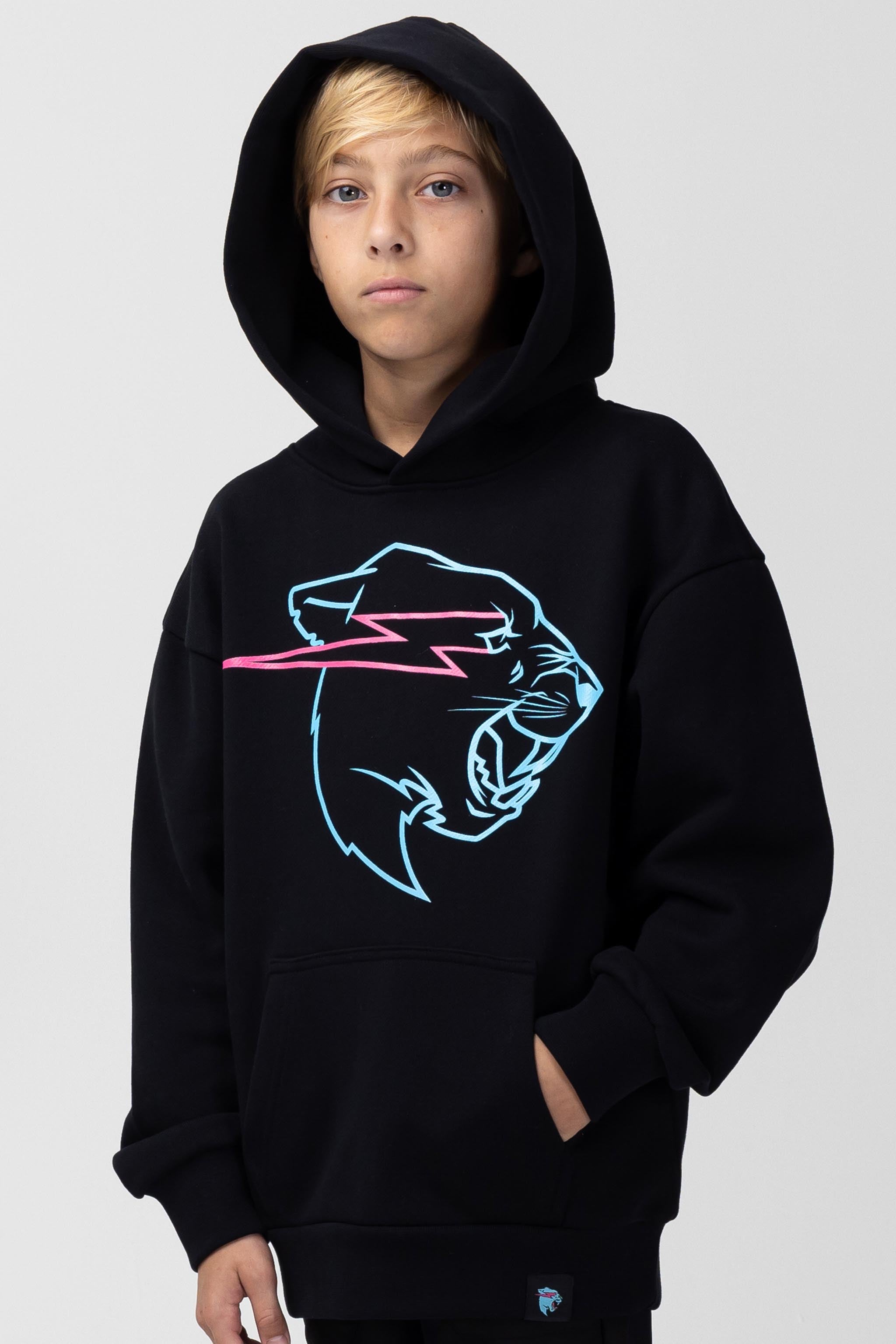 KIDS GLOW IN THE DARK PANTHER HOODIE BLACK 2Y Black