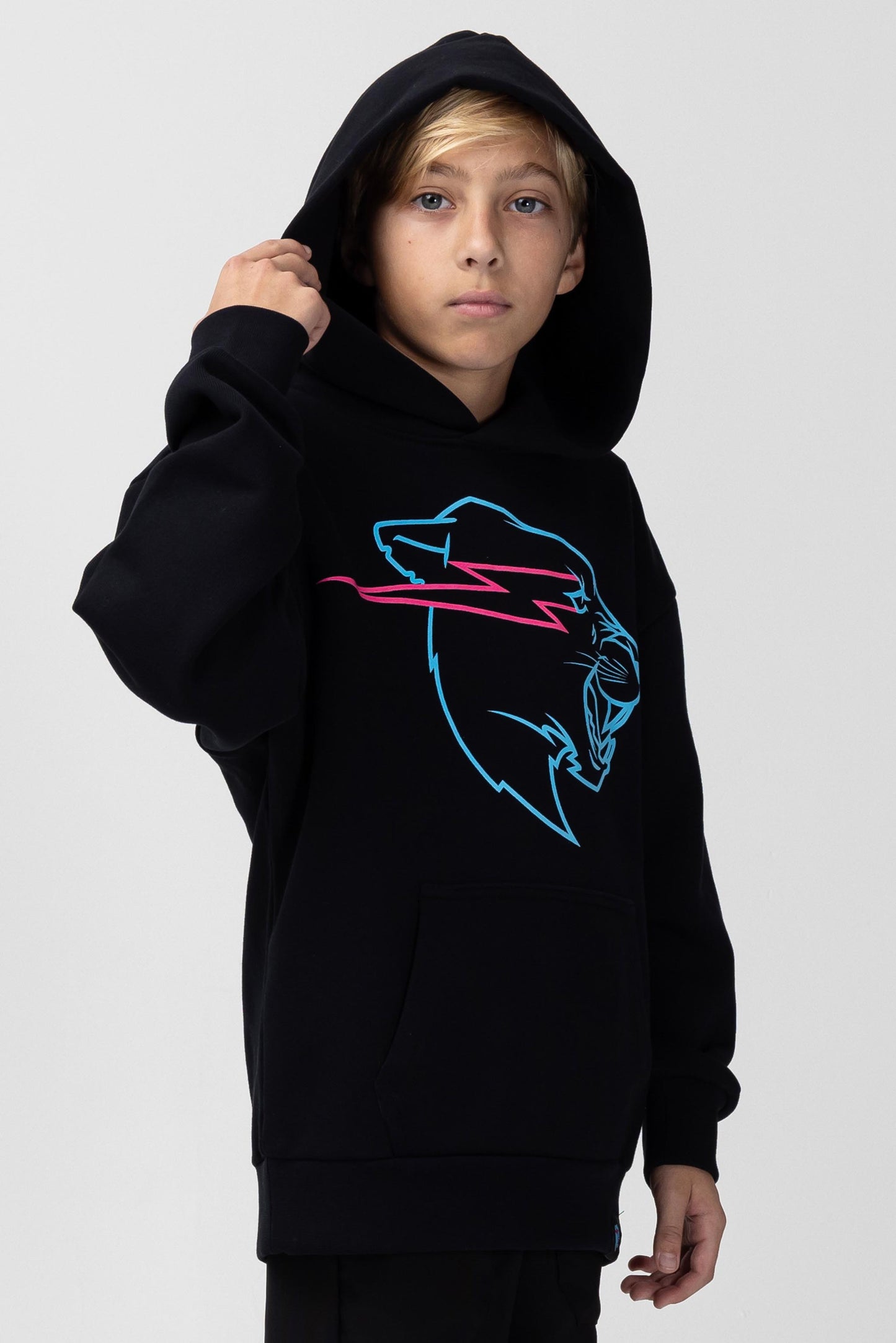 KIDS GLOW IN THE DARK PANTHER HOODIE - BLACK