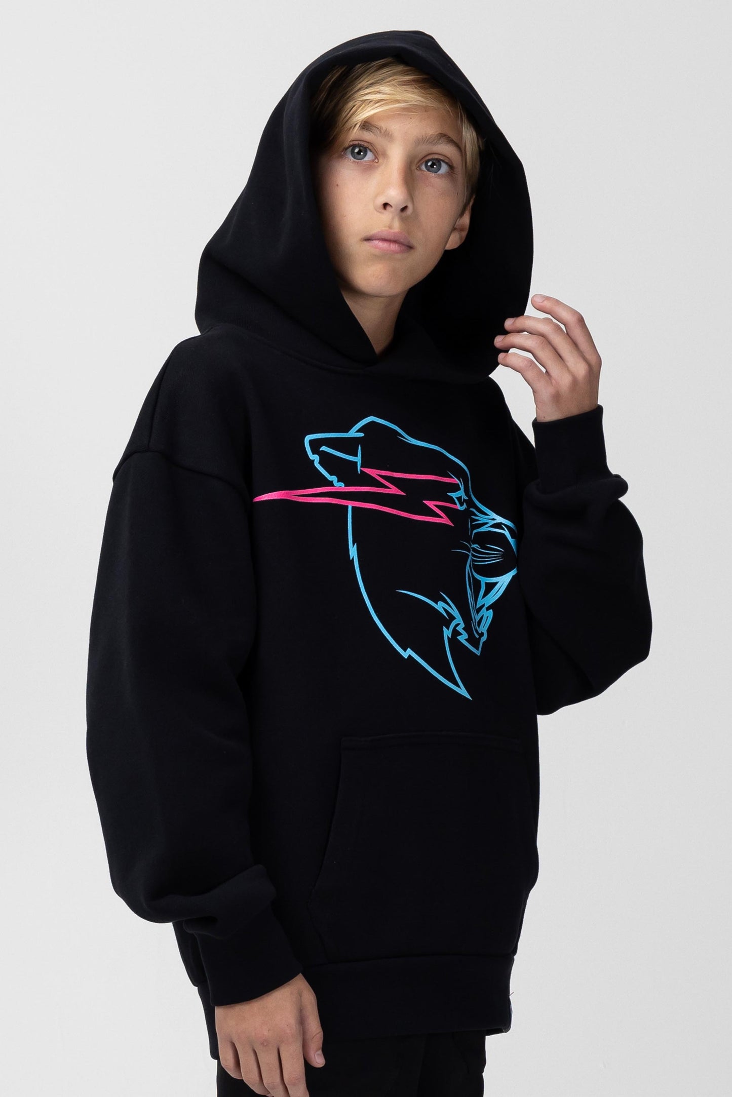 KIDS GLOW IN THE DARK PANTHER HOODIE - BLACK