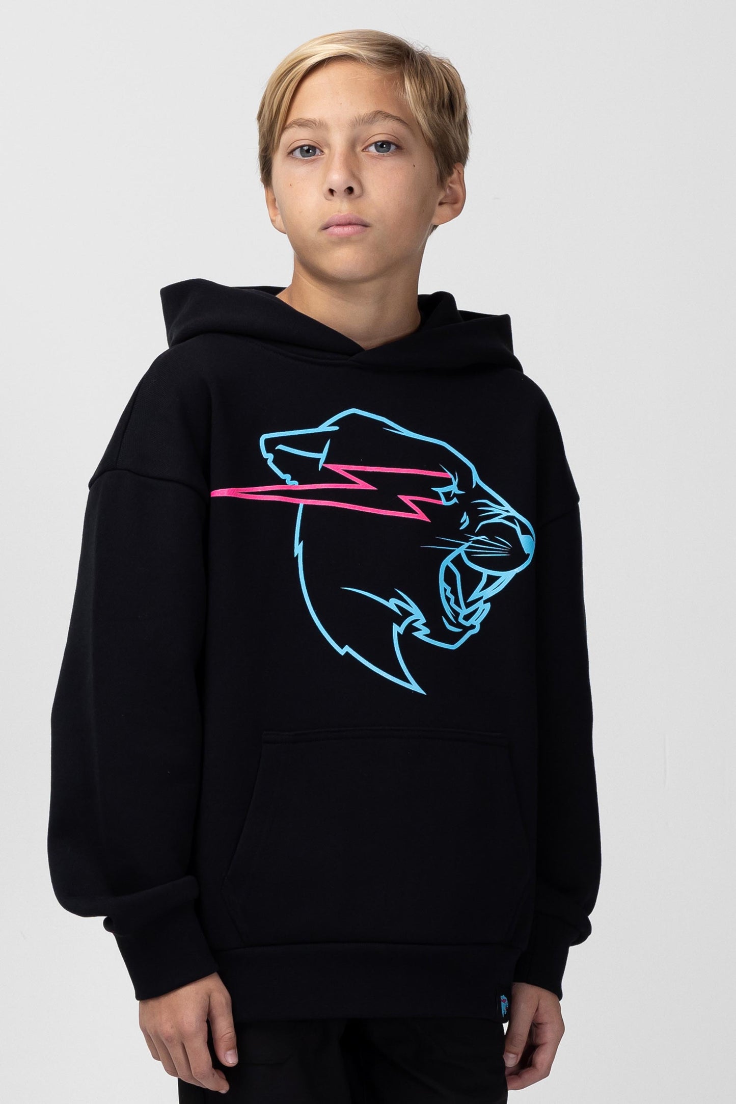 KIDS GLOW IN THE DARK PANTHER HOODIE - BLACK