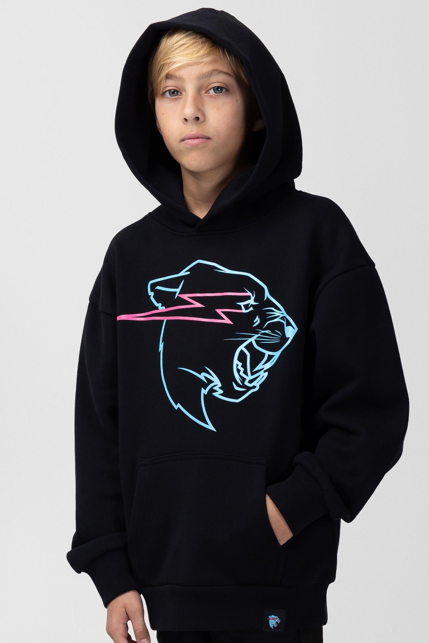 KIDS GLOW IN THE DARK PANTHER HOODIE - BLACK