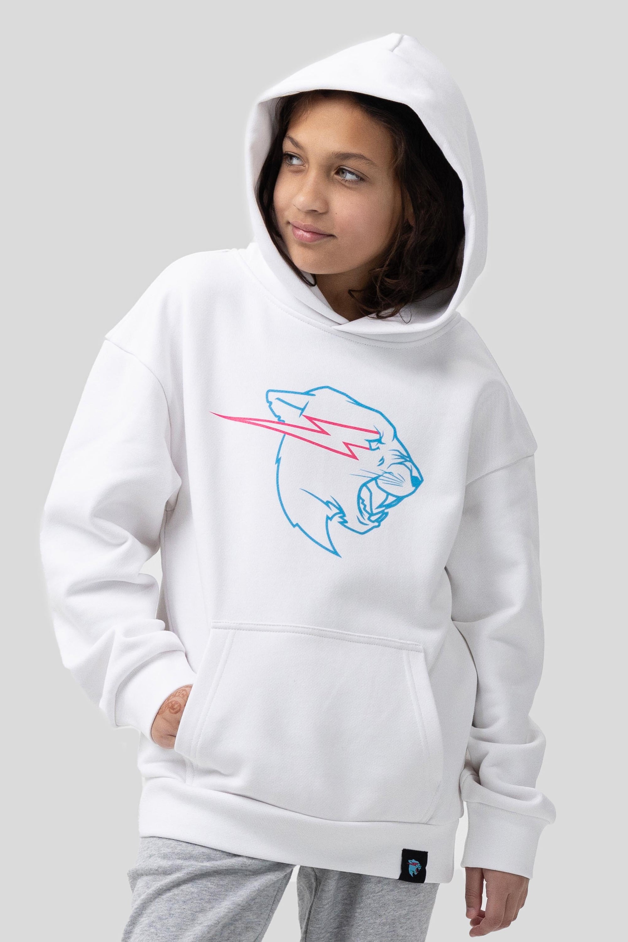 KIDS GLOW IN THE DARK PANTHER HOODIE - WHITE