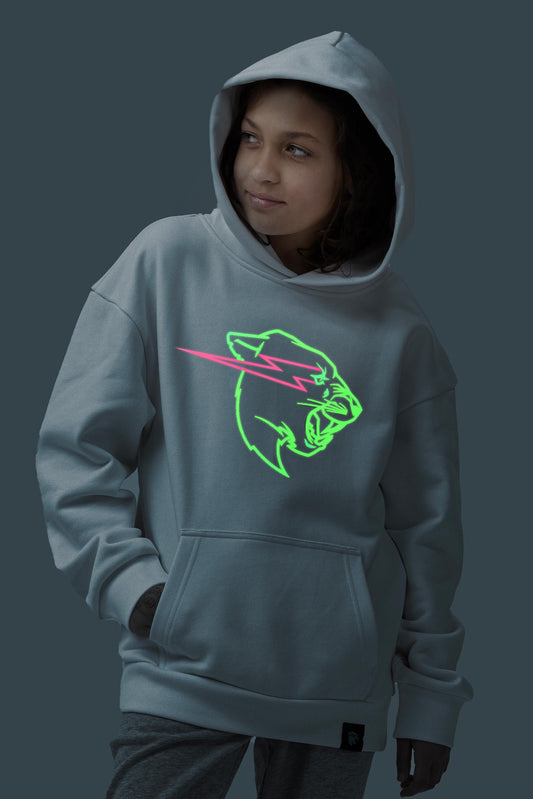 KIDS GLOW IN THE DARK PANTHER HOODIE - WHITE