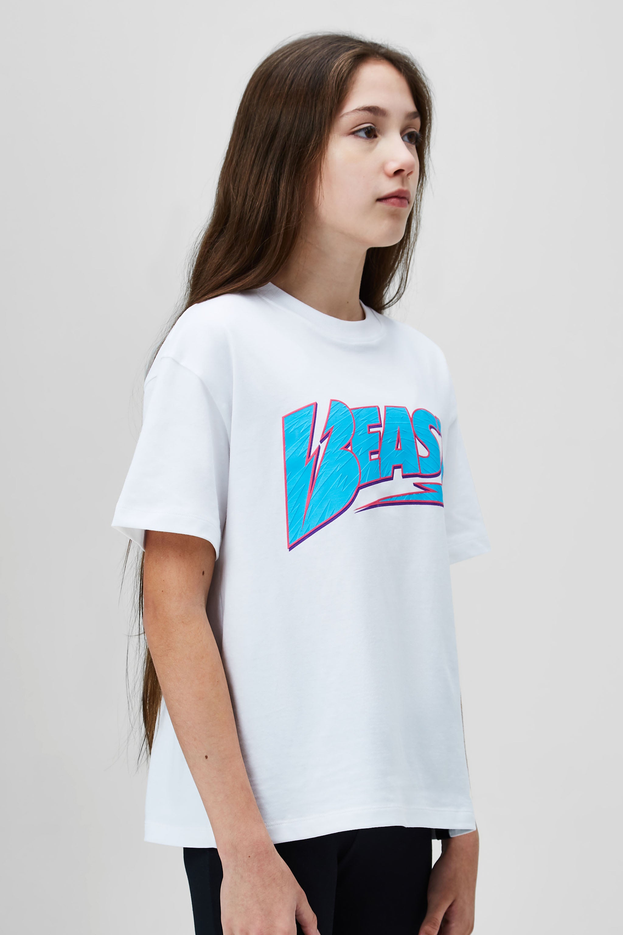 THE BEAST BIG T-Shirt (WHITE×SILVER) Underground Oversized Crew Neck T-Shirt WHITE/LEOPARD