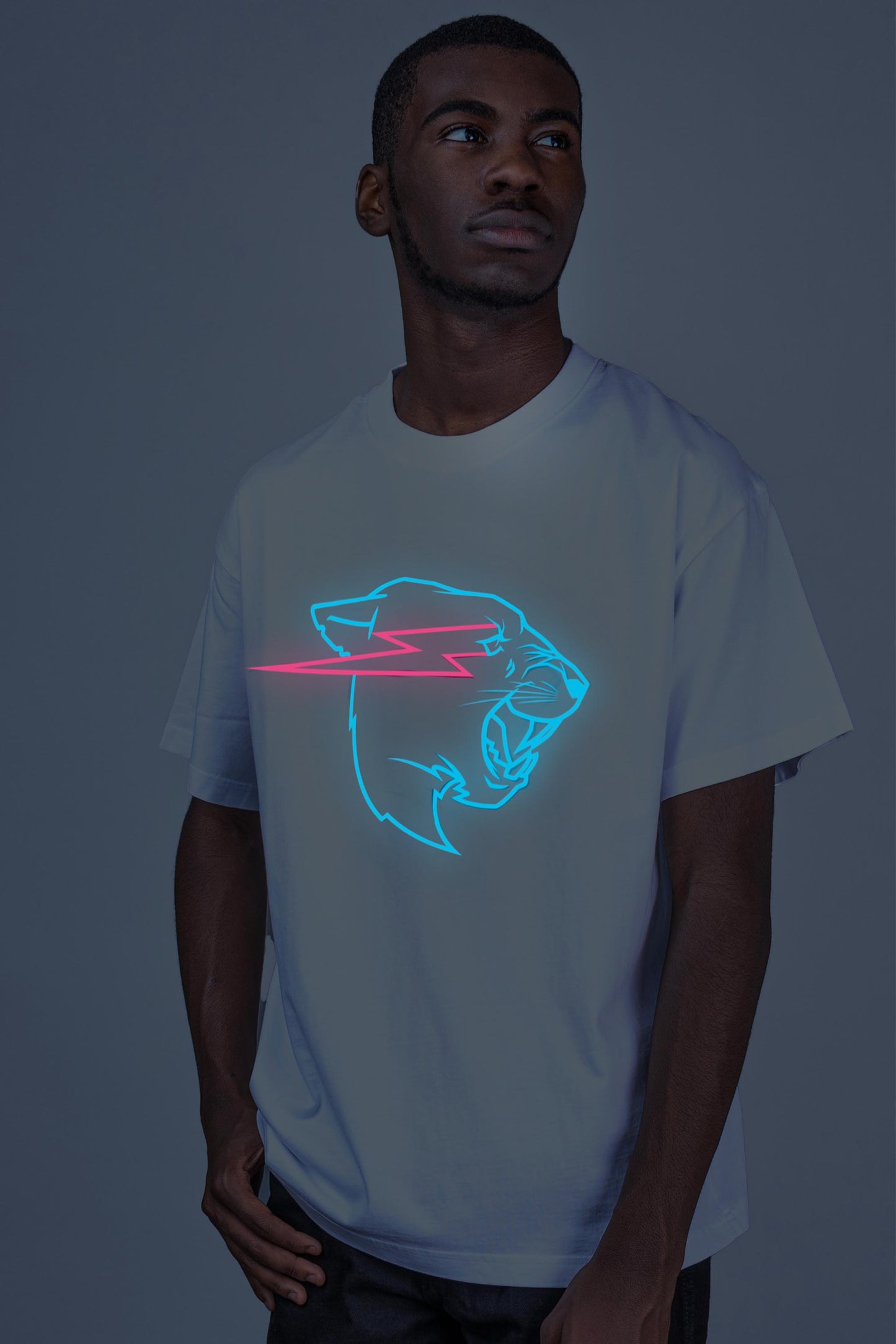 GLOW IN THE DARK PANTHER S/SLEEVE TEE - WHITE