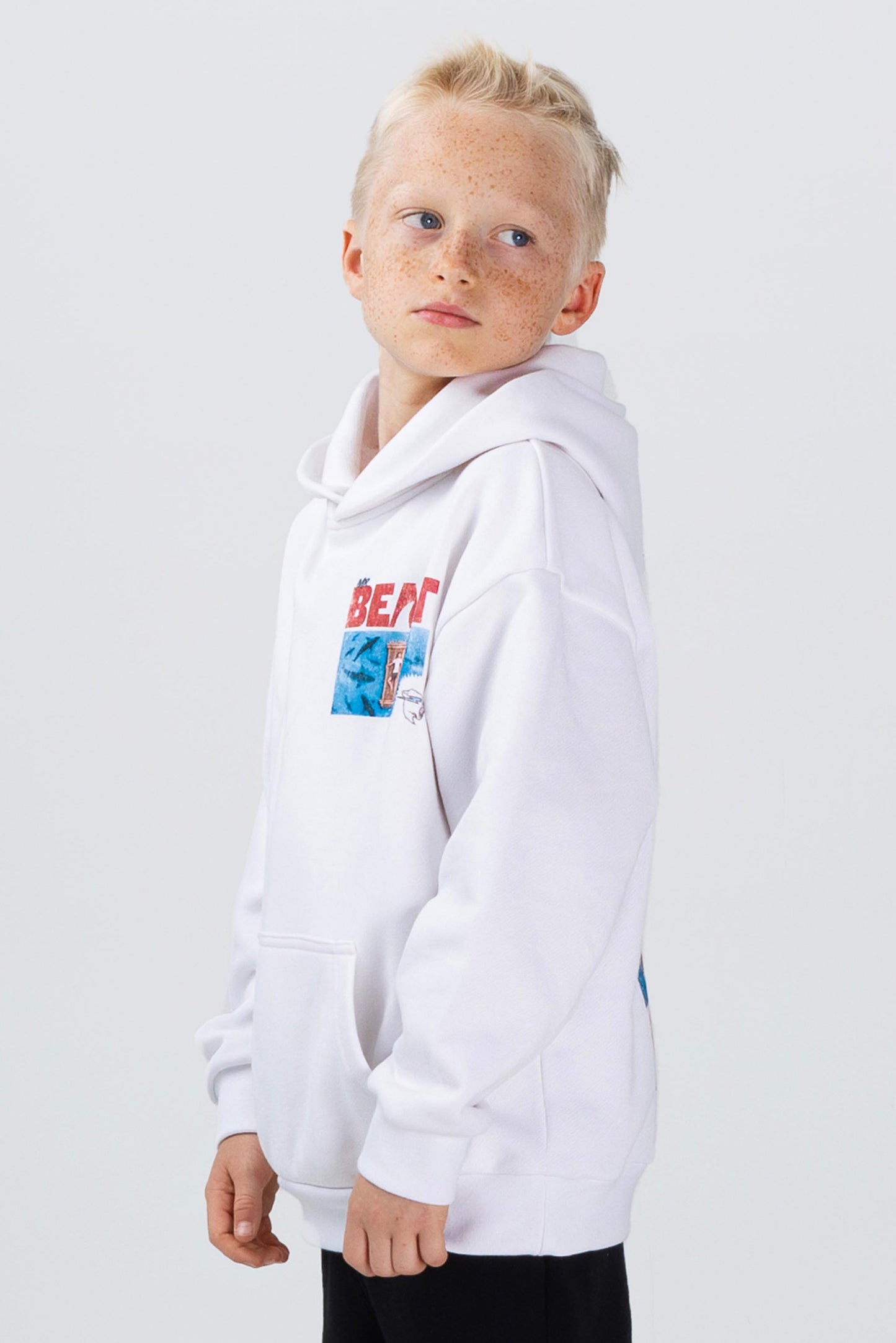 KIDS SHARK AT SEA HOODIE - WHITE