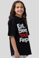 KIDS EAT SLEEP REPEAT TEE - BLACK