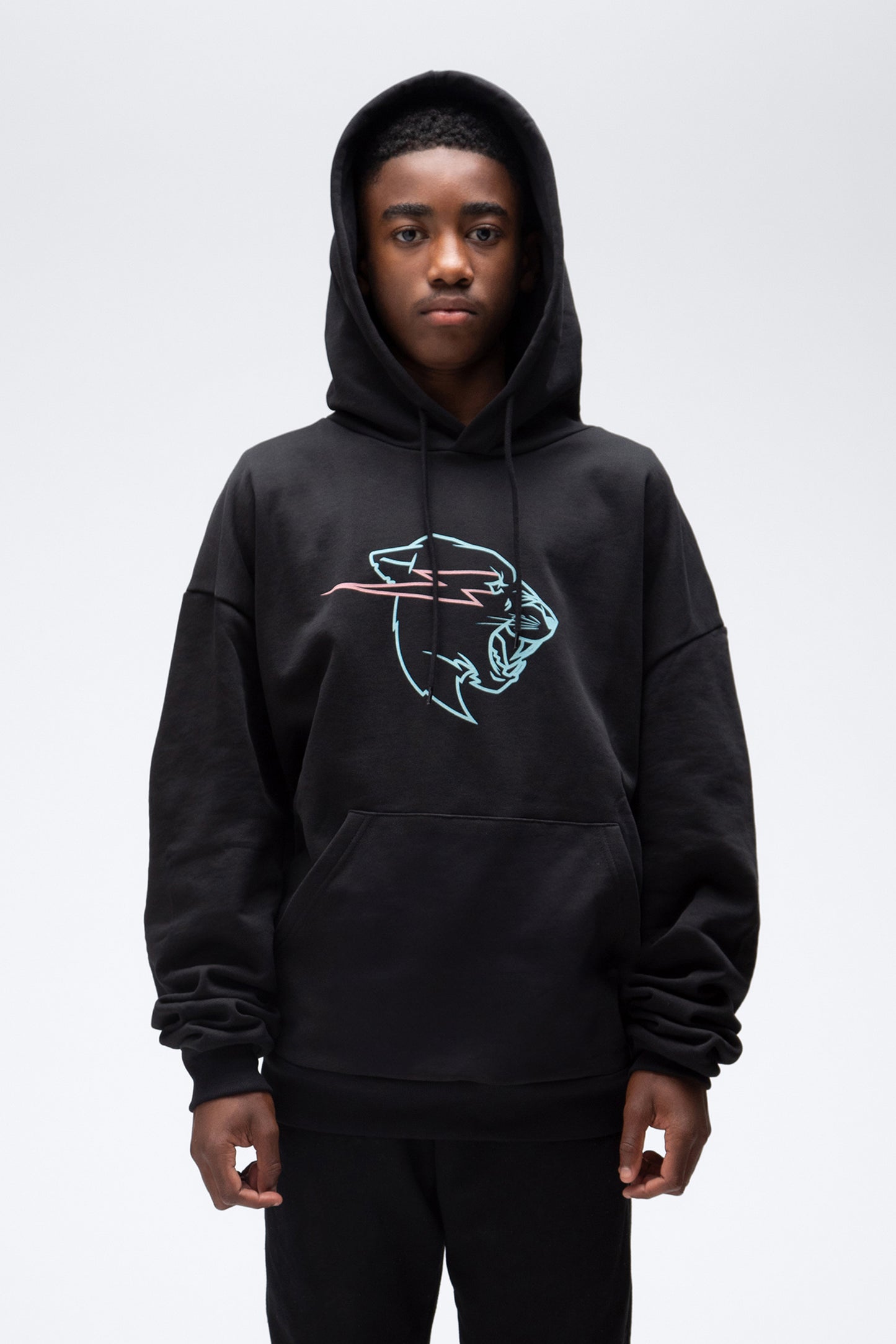 GLOW IN THE DARK PANTHER HOODIE - BLACK