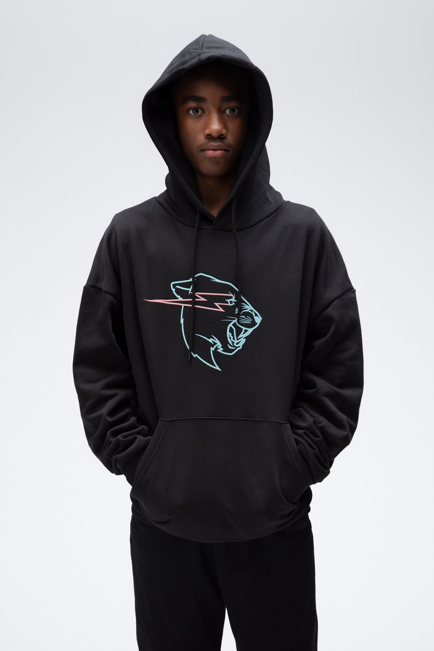 GLOW IN THE DARK PANTHER HOODIE - BLACK