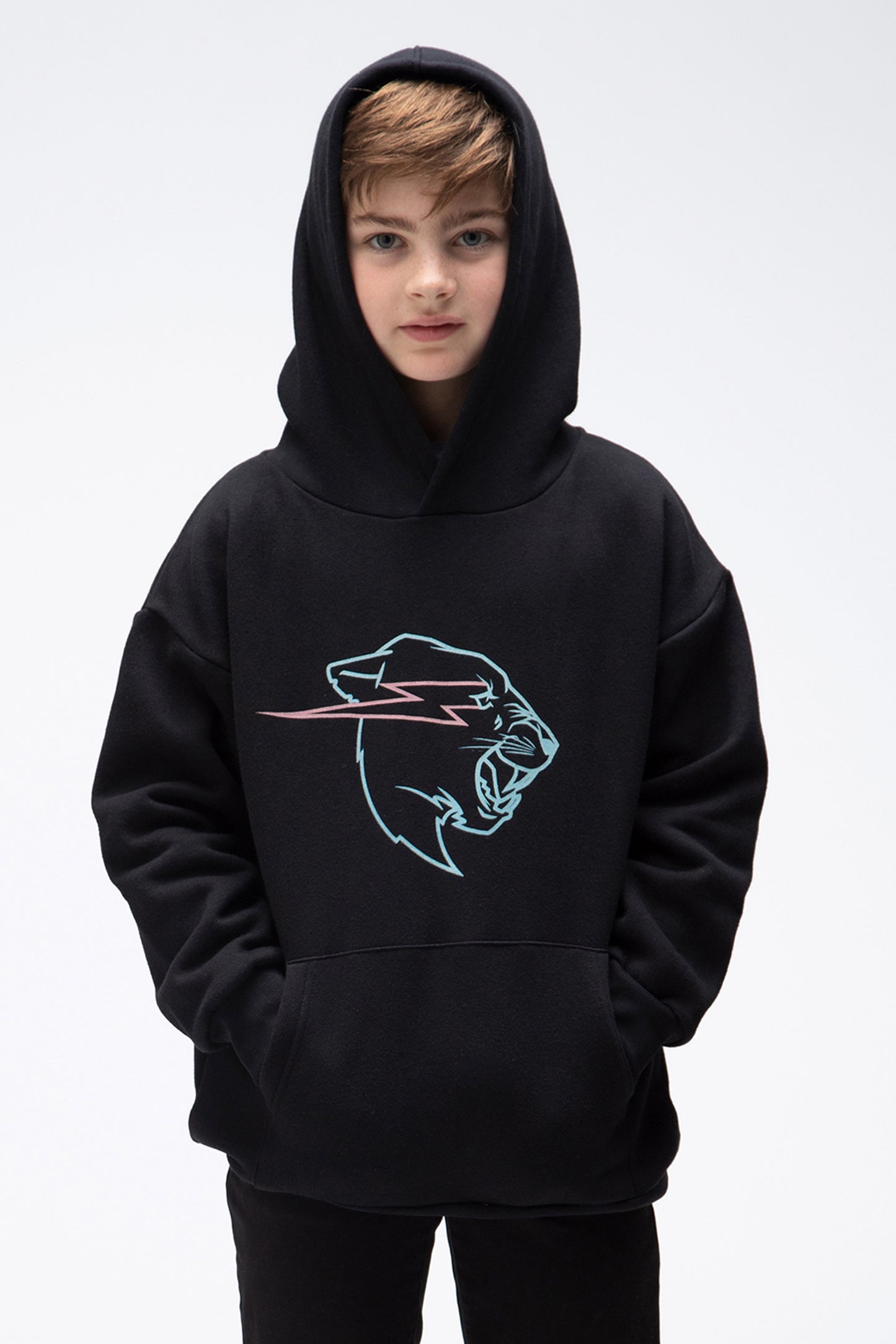 KIDS GLOW IN THE DARK PANTHER HOODIE - BLACK