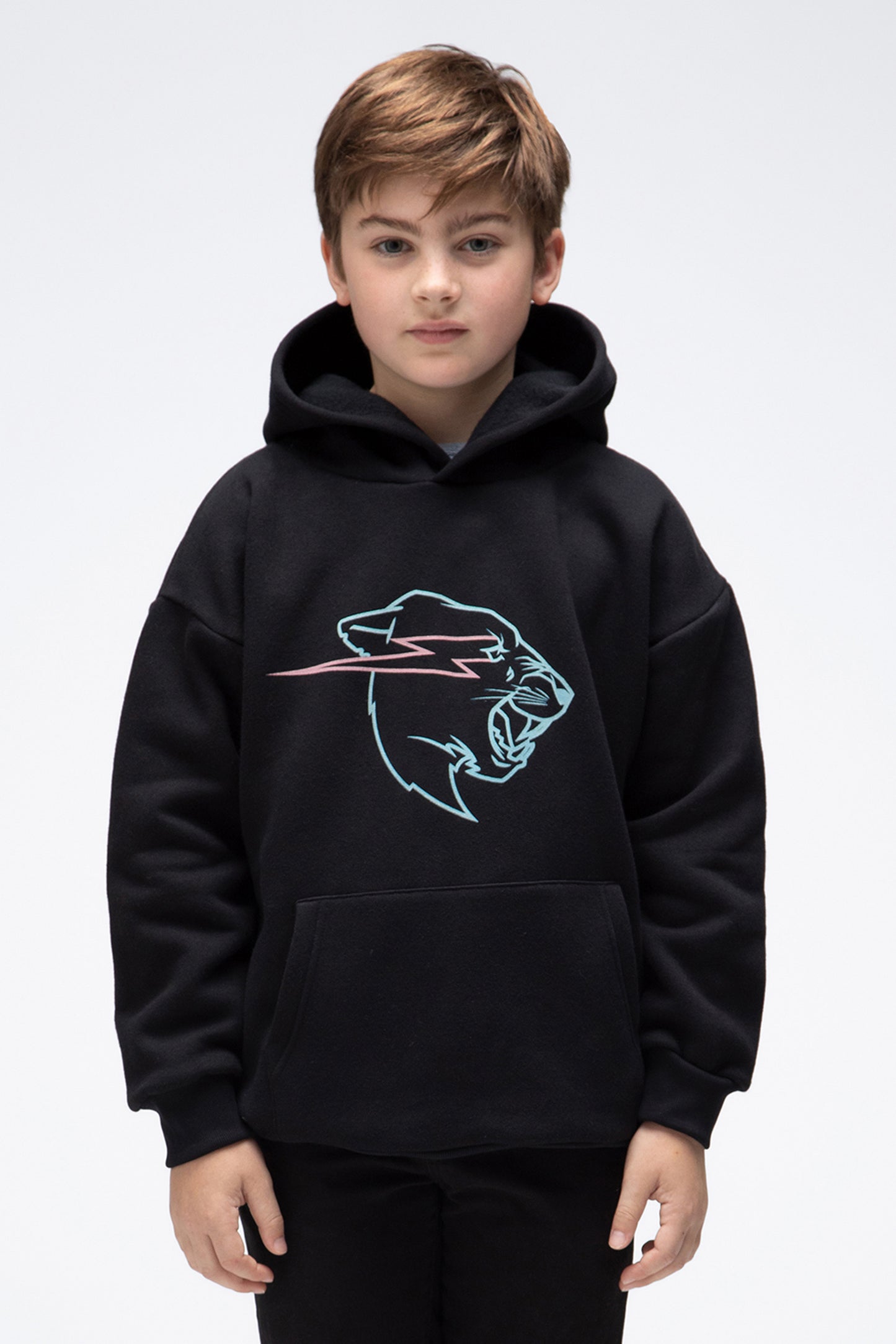 KIDS GLOW IN THE DARK PANTHER HOODIE - BLACK