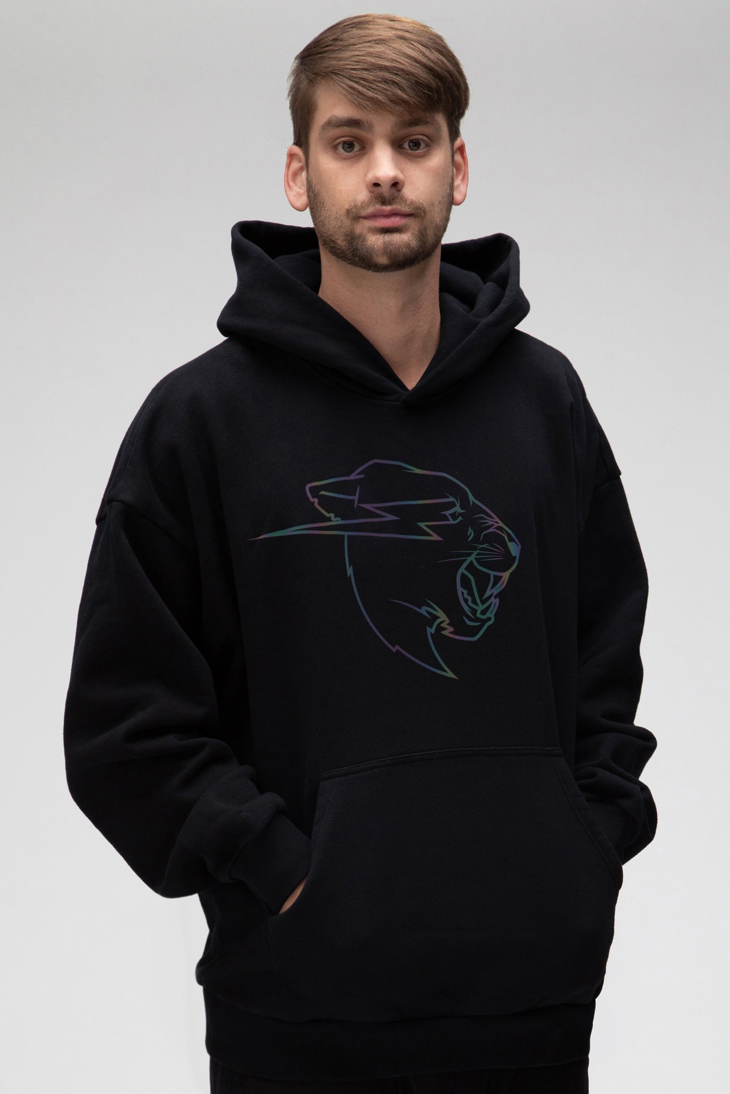 REFLECTIVE PANTHER HOODIE - BLACK