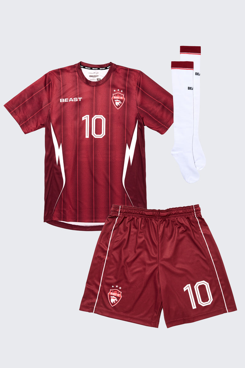 Beast FC Soccer Jersey + Shorts + Socks Kit - Red